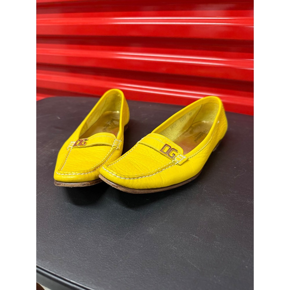Dolce & Gabbana Womens Yellow Leather DG Logo Square Toe Loafers Flats Size 37 - Picture 6 of 14